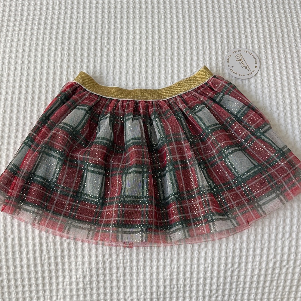 Wink Red Plaid Mini Skirt with Gold Waistband